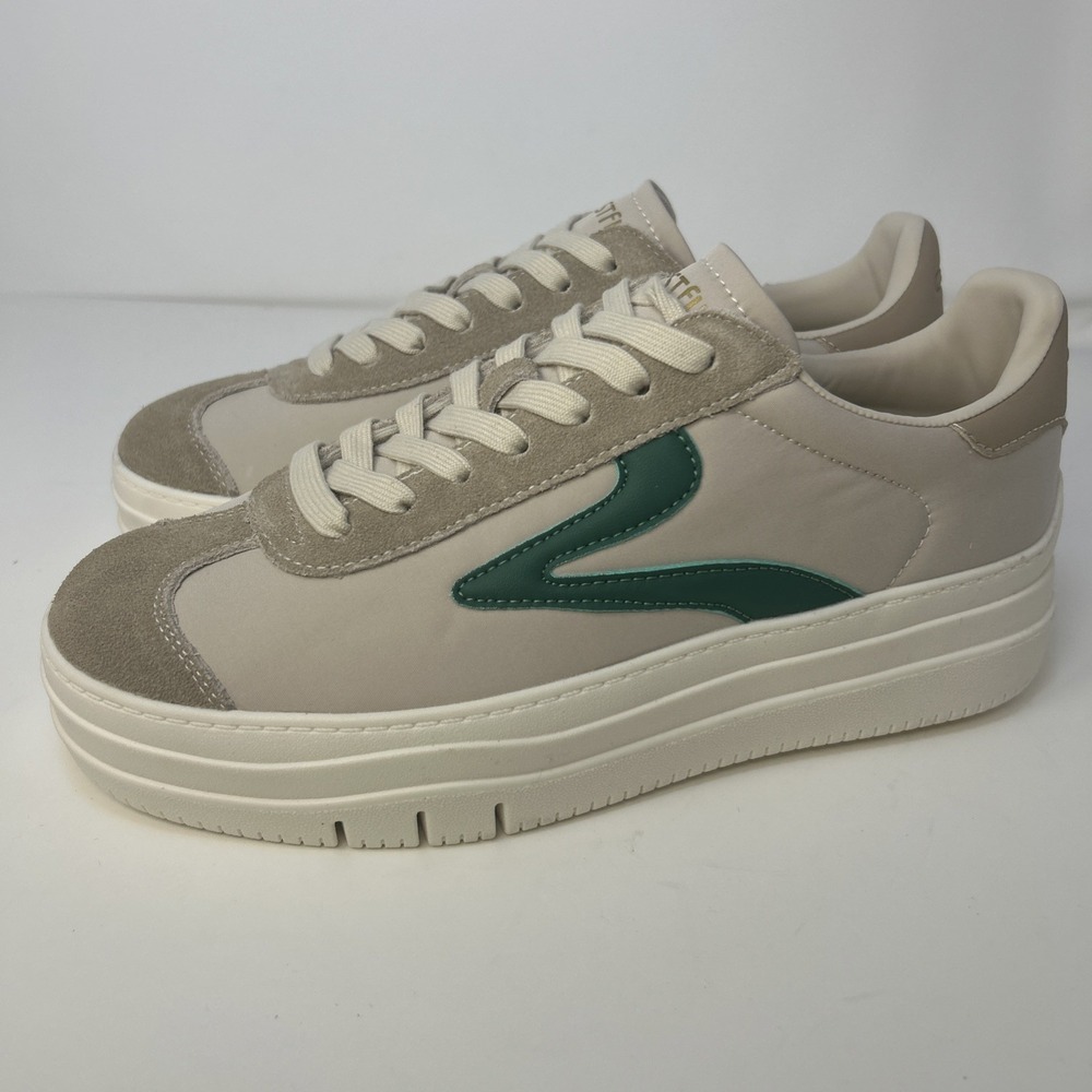 Cestfini Women's Platform Sneakers Size 8.5 Grey Off-White Suede Teal V Logo New